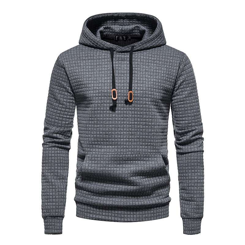 New Spring Autumn Men's Hoodie Hollow Plaid Quilted Cotton Hoodies Fabric Pullover Hooded Hoody Sweatshirt Hoodies