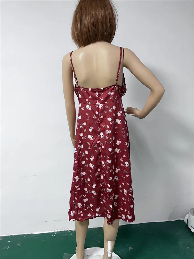 2025 Summer New Style Elegant And Simple Women's Dress Elegant Style Slim Waist Strap Fragmented Short Sleeve Split Dress