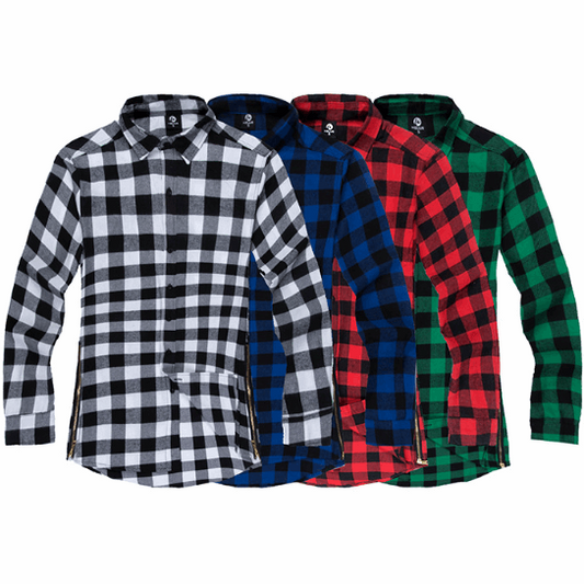 Mens Fashion Hip Hop Shirts Streetwear Urban Clothing Hiphop Men Clothes Plaid Zipper Shirt