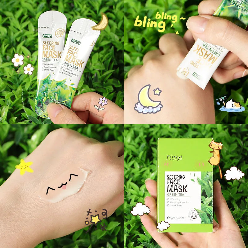 10Pcs LAIKOU Green Tea Sleeping Mask Moisturizing  Oil Control Hydrating Shrink Pore Anti Wrinkle Nourishing Brighten Skin Care