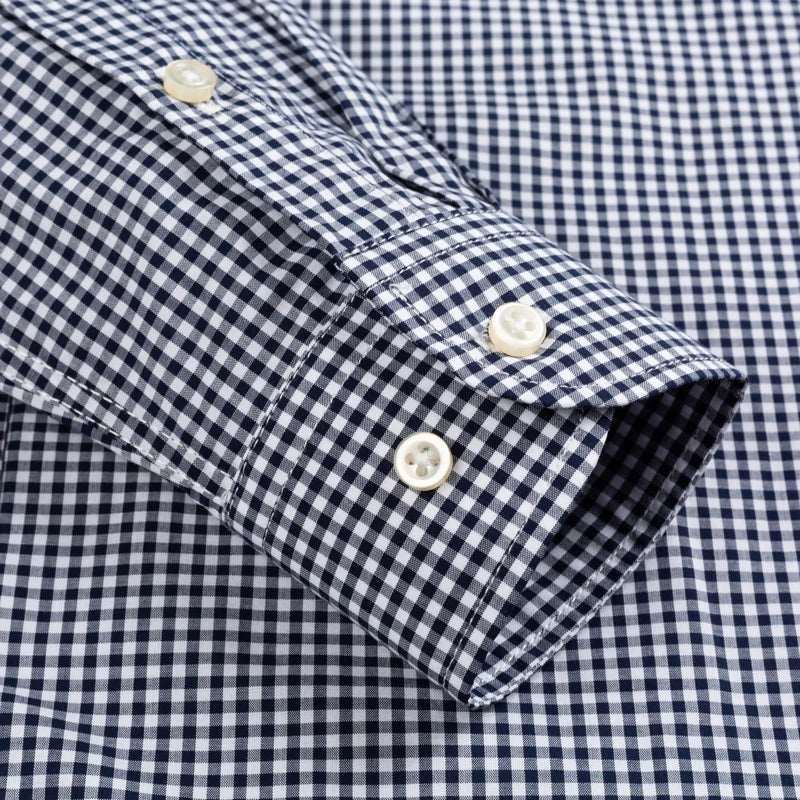 Men's Standard-Fit Long-Sleeve Casual Checked Shirt Single Patch Pocket Button-down Collar Comfortable 100% Cotton Gingham Shirt