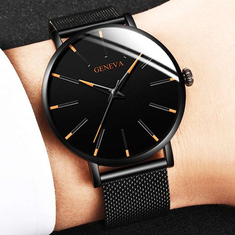 2023 Minimalist Men's Fashion Ultra Thin Watches Simple Men Business Stainless Steel Mesh Belt Quartz Watch relogio masculino