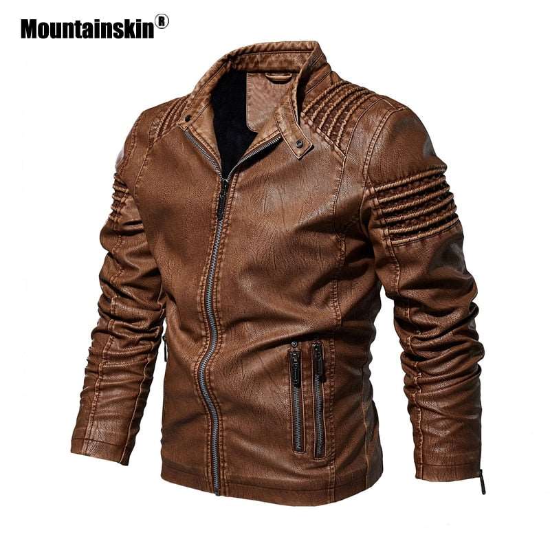 Mountainskin Mens Leather Jacket Winter Autumn Mens Motorcycle PU Coat Warm Fashion Slim Outwear Male Brand Clothing SA812