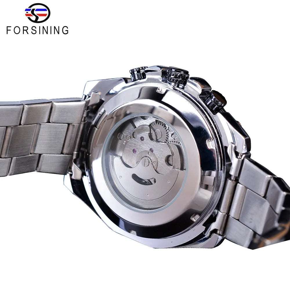 Forsining 2024 Military Silver Clock Steampunk Series Complete Calendar Men Sport Mechanical Automatic Watches Top Brand Luxury