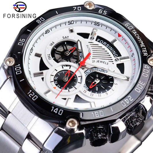 Forsining 2024 Military Silver Clock Steampunk Series Complete Calendar Men Sport Mechanical Automatic Watches Top Brand Luxury