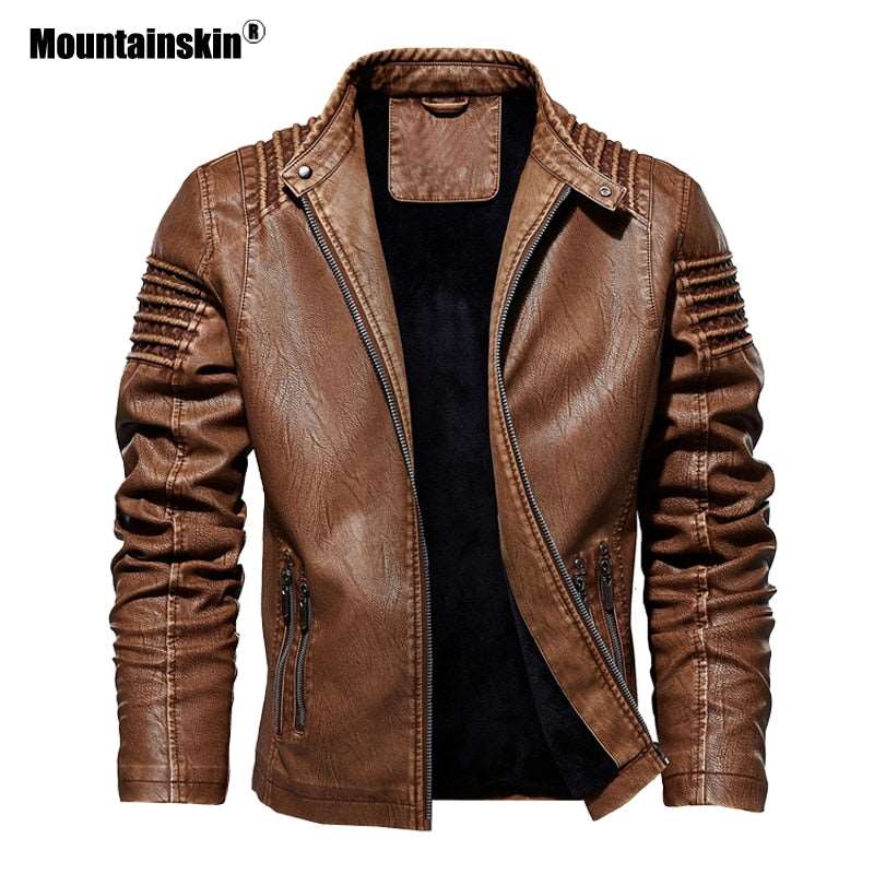 Mountainskin Mens Leather Jacket Winter Autumn Mens Motorcycle PU Coat Warm Fashion Slim Outwear Male Brand Clothing SA812