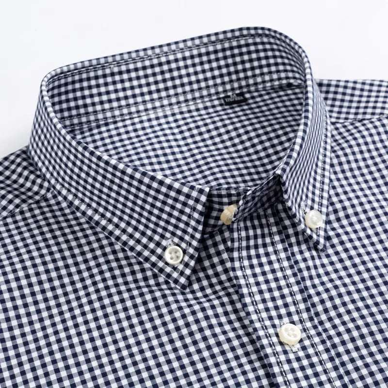 Men's Standard-Fit Long-Sleeve Casual Checked Shirt Single Patch Pocket Button-down Collar Comfortable 100% Cotton Gingham Shirt