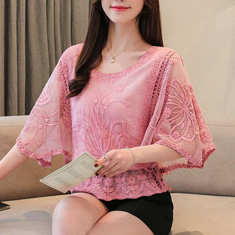 Fashion Women Blouses Spring New Chiffon Blouse Cotton Edge Lace Blouses Shirt Butterfly Flower Women Shirt Tops Blusas