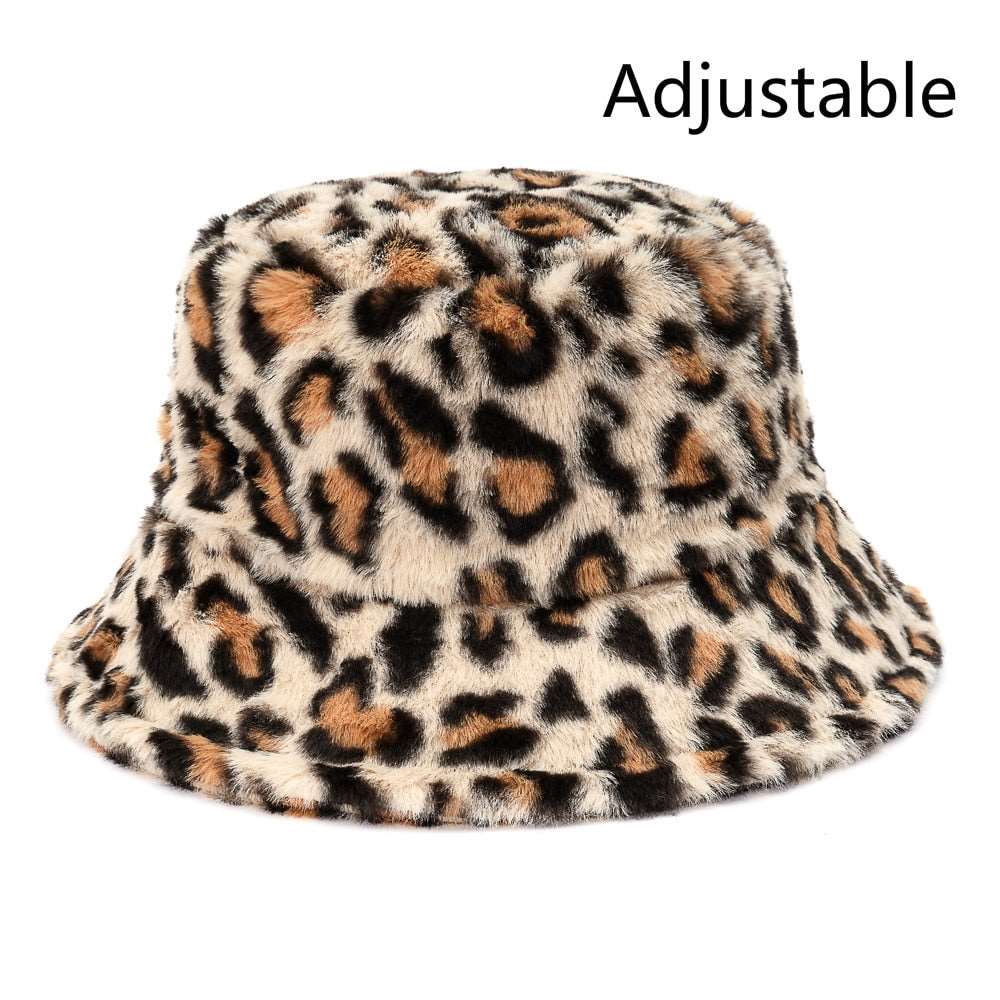 Winter Cow Leopard Faux Fur Fluffy Bucket Hats Women Outdoor Warm Sun Hat Soft Velvet Furry Fisherman Cap Girl Fashion Panama