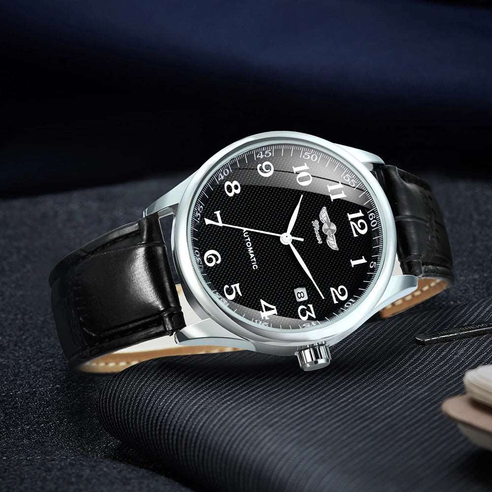 Winner Business Minimalist Watch for Men Retro Classic Calendar Design Top Brand Automatic Mechanical Watches Black Leather Belt