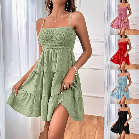 Party Dresses Short Dress Solid Ruffle Hem Short Dress Sleeveless Summer Mini Sexy Dress Dresses For Women 2025 Plus Size
