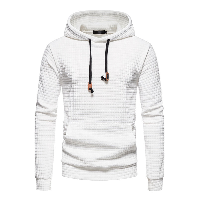 New Spring Autumn Men's Hoodie Hollow Plaid Quilted Cotton Hoodies Fabric Pullover Hooded Hoody Sweatshirt Hoodies