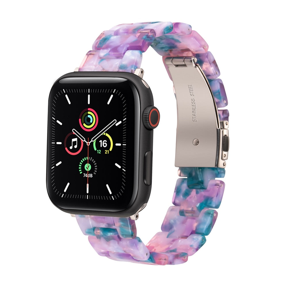 Transparent Resin Watch Band for Apple Watch 7 6 5 4 45mm 42/44mm Strap Bracelet for IWatch 41mm 38mm 42mm Series 6 5 4 3 correa