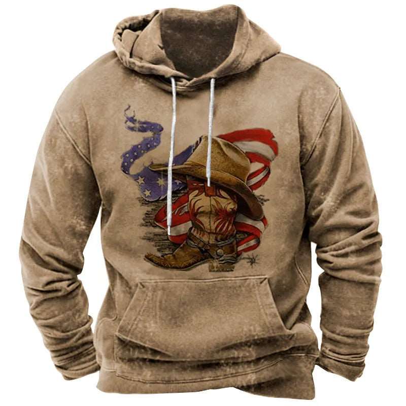 Western Cowboy Men's Hoodie 2023 New Harajuku Hooded Sweatshirt Spring Autumn Vintage Casual Pullover Tops Unisex Streetwear
