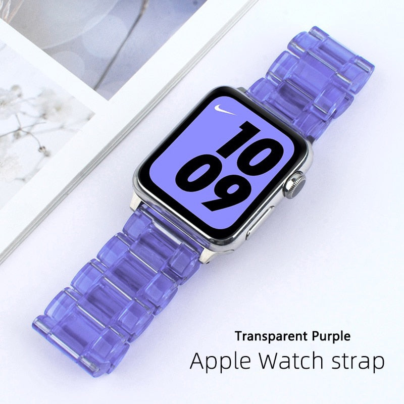 Transparent Resin Watch Band for Apple Watch 7 6 5 4 45mm 42/44mm Strap Bracelet for IWatch 41mm 38mm 42mm Series 6 5 4 3 correa