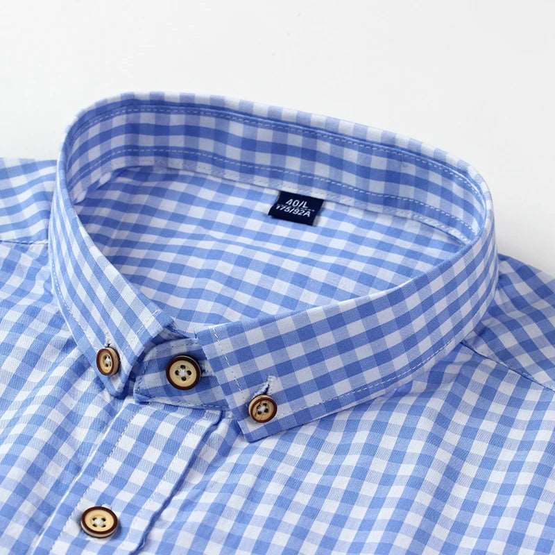 Thin 100% Cotton Plaid Shirts for Men Long Sleeve  Checkered Dress Shirt Mens Blue New  Men Clothing  Button Up Shirt