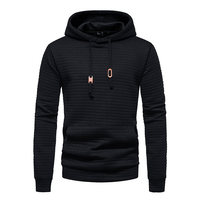New Spring Autumn Men's Hoodie Hollow Plaid Quilted Cotton Hoodies Fabric Pullover Hooded Hoody Sweatshirt Hoodies