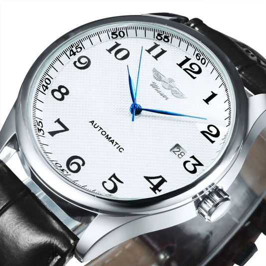 Winner Business Minimalist Watch for Men Retro Classic Calendar Design Top Brand Automatic Mechanical Watches Black Leather Belt