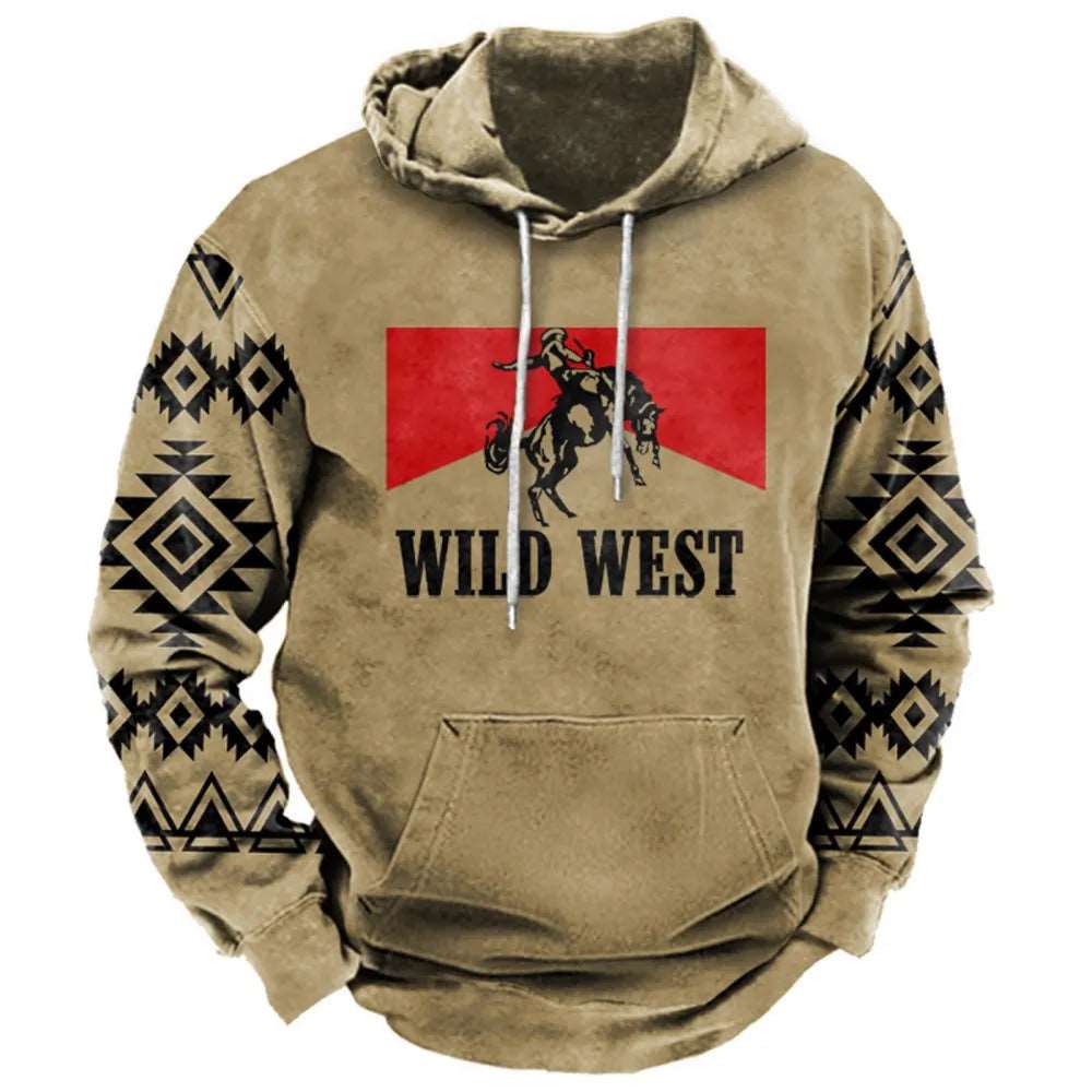 Western Cowboy Men's Hoodie 2023 New Harajuku Hooded Sweatshirt Spring Autumn Vintage Casual Pullover Tops Unisex Streetwear