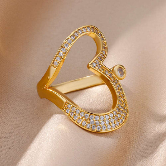 Heart Stainless Steel Gold Color Rings for Women's Fashion Butterfly Zircon Opening Adjustable Rings Jewelry Party Birthday Gift