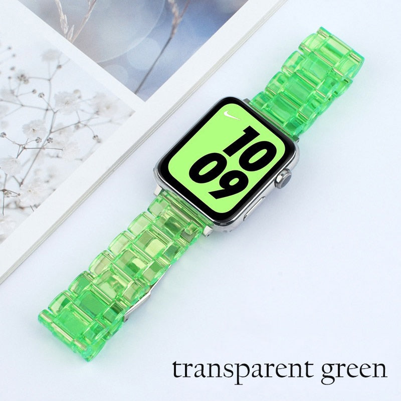 Transparent Resin Watch Band for Apple Watch 7 6 5 4 45mm 42/44mm Strap Bracelet for IWatch 41mm 38mm 42mm Series 6 5 4 3 correa