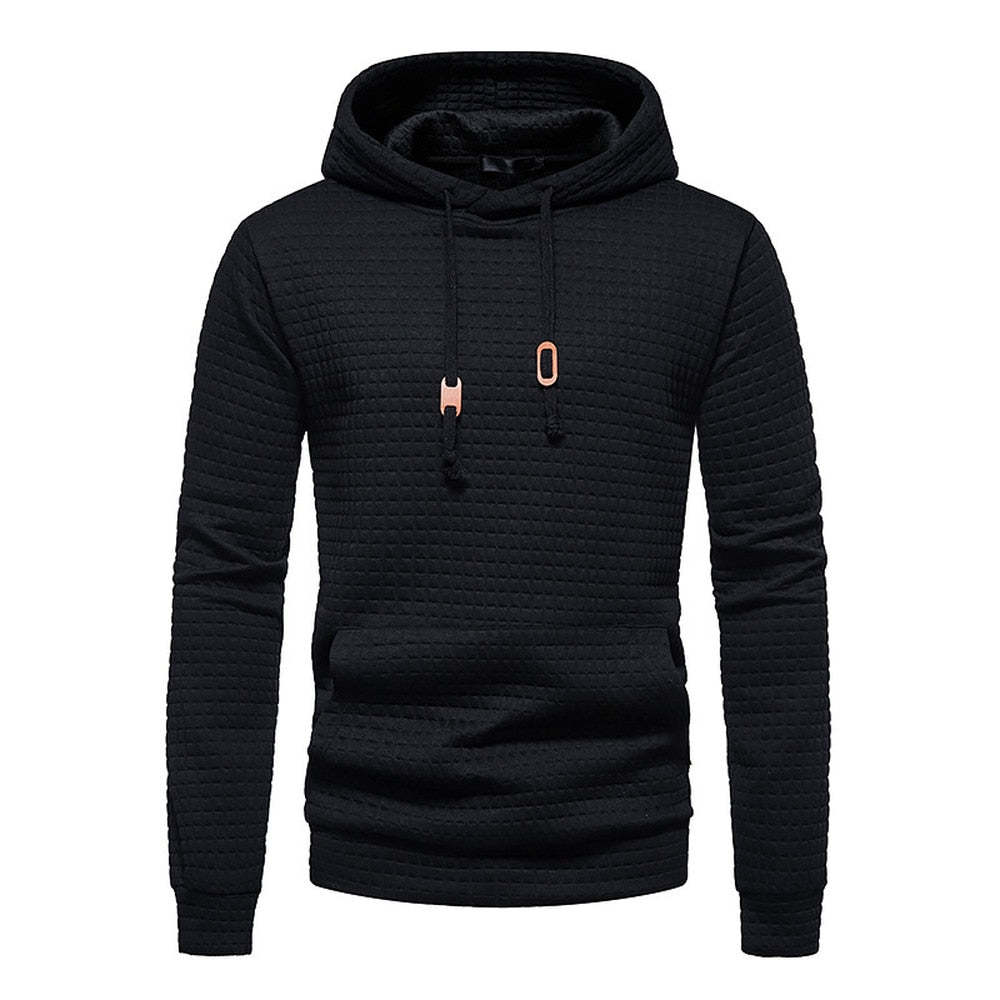 New Spring Autumn Men's Hoodie Hollow Plaid Quilted Cotton Hoodies Fabric Pullover Hooded Hoody Sweatshirt Hoodies