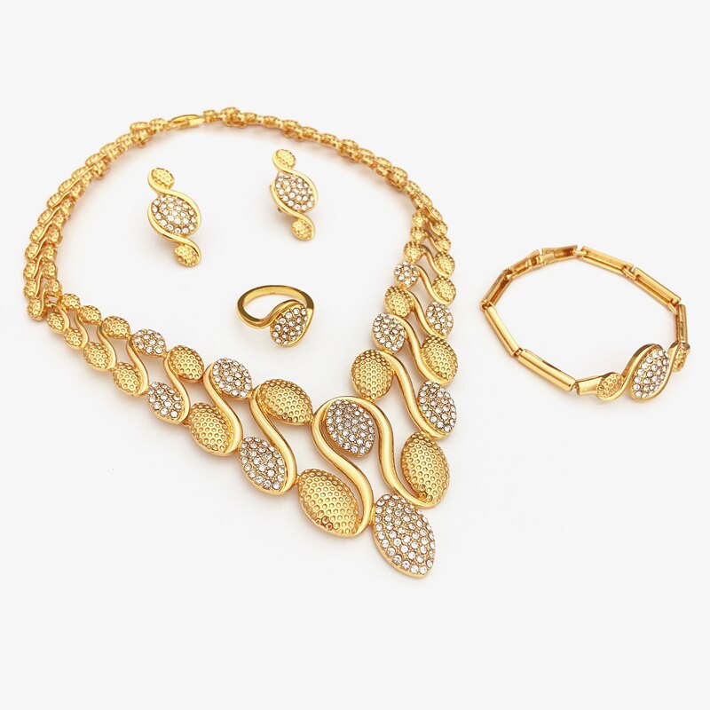Jewellery Set For Women Necklace And Earrings Charm Bracelet Women's full jewelry set ensembles de bijoux en plaqué or