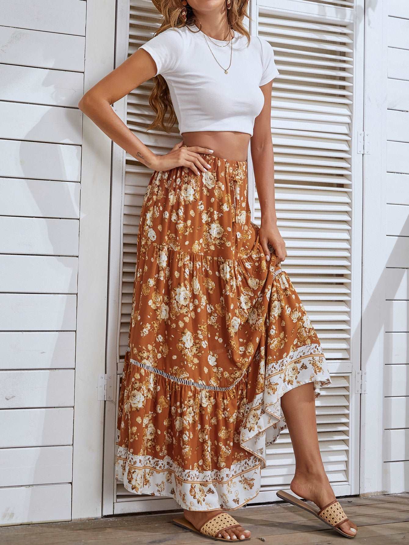 Bohemian Vacation Skirt Ruffled Big Hem Skirt